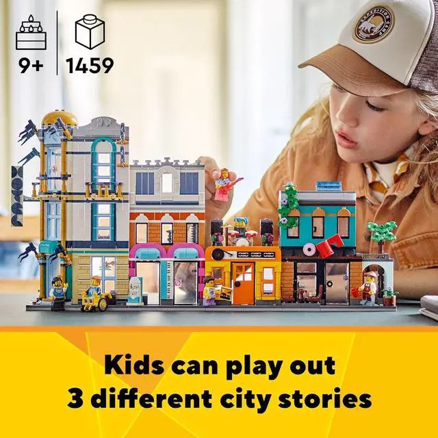 Alt view image 3 of 6 - LEGO Creator Main Street 31141 Building Toy Set, 3 in 1 Features a Toy City Art Deco Building, Market Street Hotel, Café Music Store and 6 Minifigures, Endless Play Possibilities for Boys and Girls