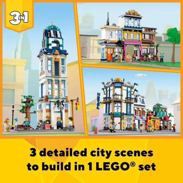 Alt view image 2 of 6 - LEGO Creator Main Street 31141 Building Toy Set, 3 in 1 Features a Toy City Art Deco Building, Market Street Hotel, Café Music Store and 6 Minifigures, Endless Play Possibilities for Boys and Girls