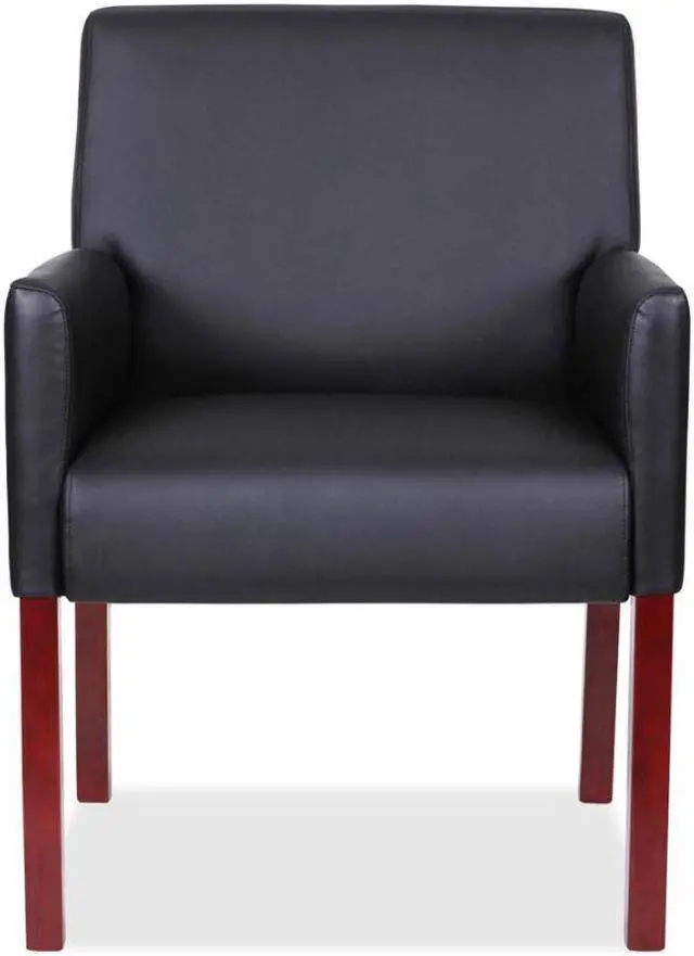 Alt view image 2 of 8 - Lorell LLR20027 Full-Sided Arms Leather Guest Chair, Black Mahogany