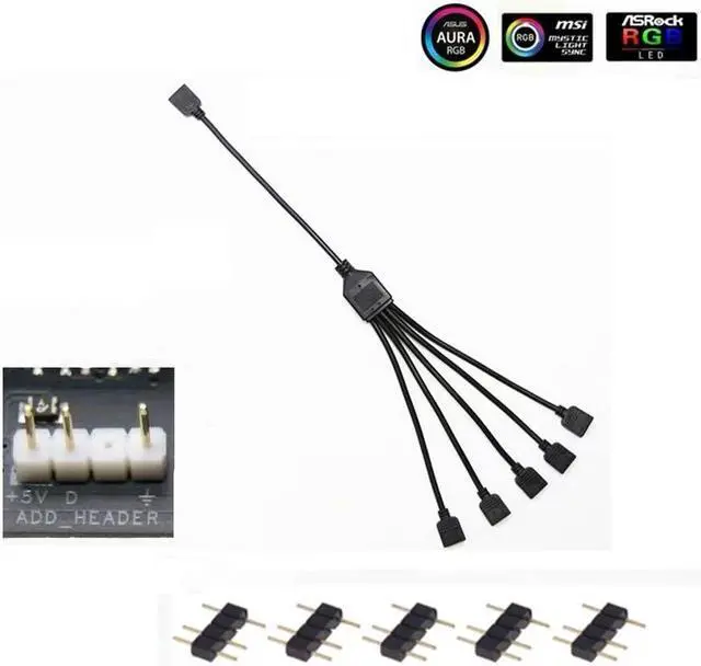 Alt view image 4 of 9 - Cooler Master 1-to-5 Addressable RGB Splitter Cable Universal 3-pin ARGB Sync on LED Strips and Fans for Computer Cases, CPU Coolers and Radiators Fans