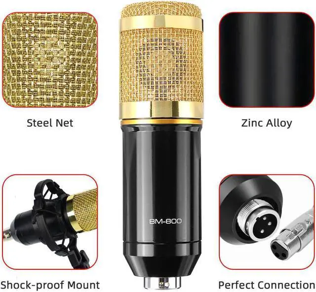 Alt view image 4 of 5 - 800 Microphone Studio Recording Kits 800 Condenser Microphone for Computer Phantom Power -800 Karaoke mic Sound Card