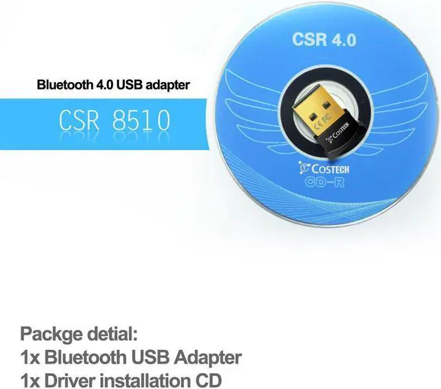 Alt view image 5 of 6 - Bluetooth 4.0 USB Adapter, Costech Gold Plated Micro Dongle 33ft/10m Compatible with Windows 10,8.1/8,7, Vista, XP, 32/64 Bit for Desktop, Laptop, computers