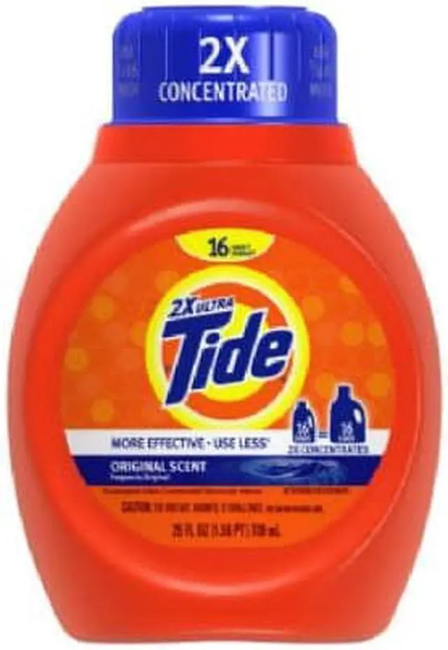Alt view image 11 of 11 - Tide 2X Ultra Concentrated Laundry Detergent, 25 oz, Bottle, Blue, Liquid, Original