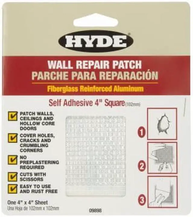Alt view image 4 of 6 - Hyde Tools, 09898, 4" x 4", Aluminum Mesh Drywall Wall Patch, Self Adhesive, Plaster & Drywall Patching
