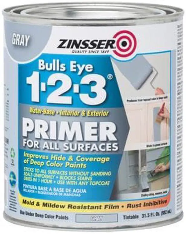 Alt view image 2 of 10 - ZINSSER 286258 Primer, Water, 1 qt, Gray, Interior/Exterior