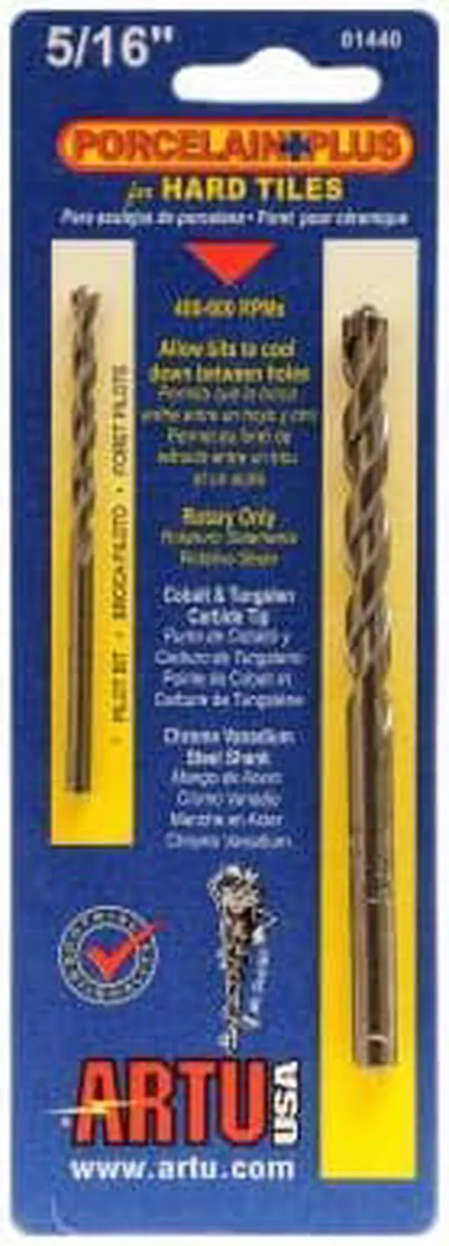 Alt view image 2 of 8 - ARTU 5/16 In. x 4-1/2 In. Cobalt and Tungsten Carbide Glass & Tile Drill Bit