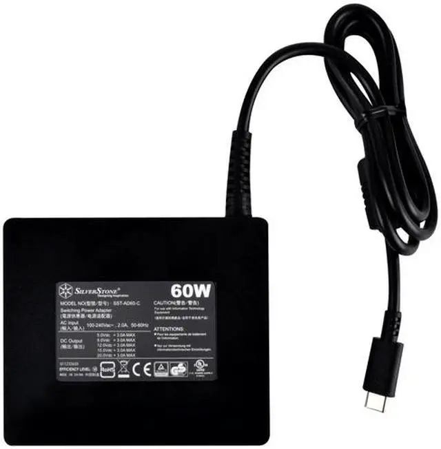 Alt view image 2 of 5 - SilverStone Technology 60 Watt 3 Amp Fast Charging USB Type-C Charger for Laptops, Tablets, Mobile Phones and More AD60-C