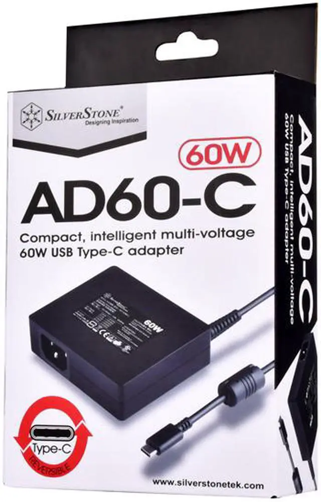 Alt view image 5 of 5 - SilverStone Technology 60 Watt 3 Amp Fast Charging USB Type-C Charger for Laptops, Tablets, Mobile Phones and More AD60-C