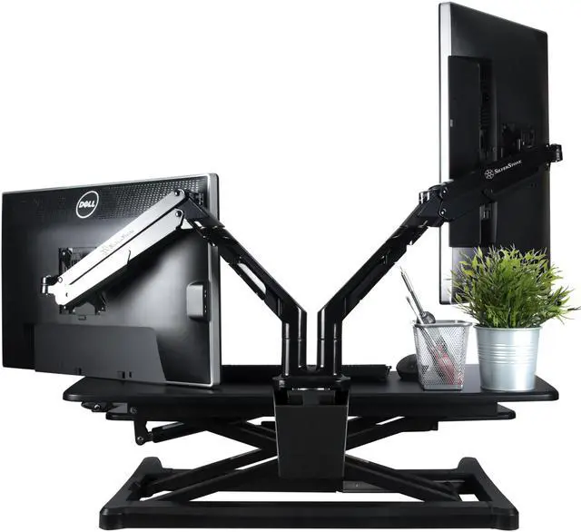 Alt view image 7 of 7 - Silverstone Technology DR01 Monitor Riser Adjustable Standing Desk Tabletop Workstation with Adjustable Height and Full Length Detachable Keyboard Tray, Scratch Resistant and Holds up to 15kg