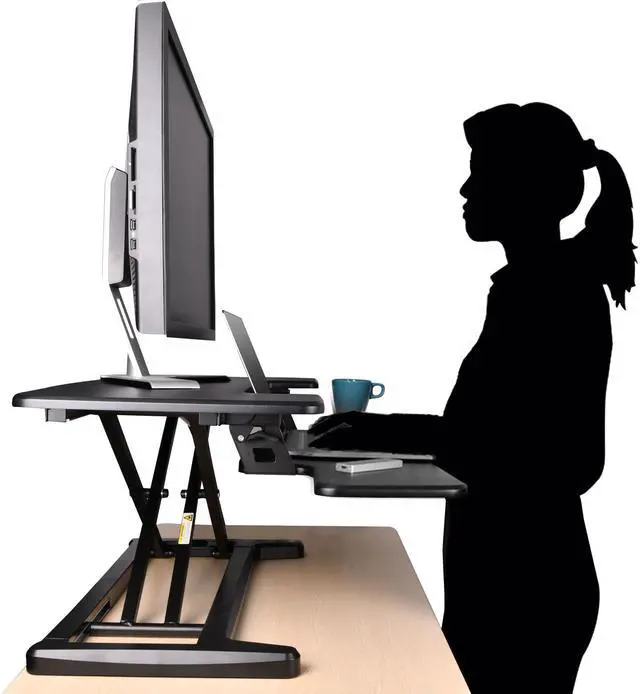 Alt view image 6 of 7 - Silverstone Technology DR01 Monitor Riser Adjustable Standing Desk Tabletop Workstation with Adjustable Height and Full Length Detachable Keyboard Tray, Scratch Resistant and Holds up to 15kg