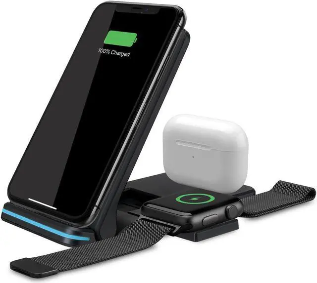 Alt view image 3 of 6 - iLive 3-in-1 Wireless Charging Stand, IACQ491B, Black