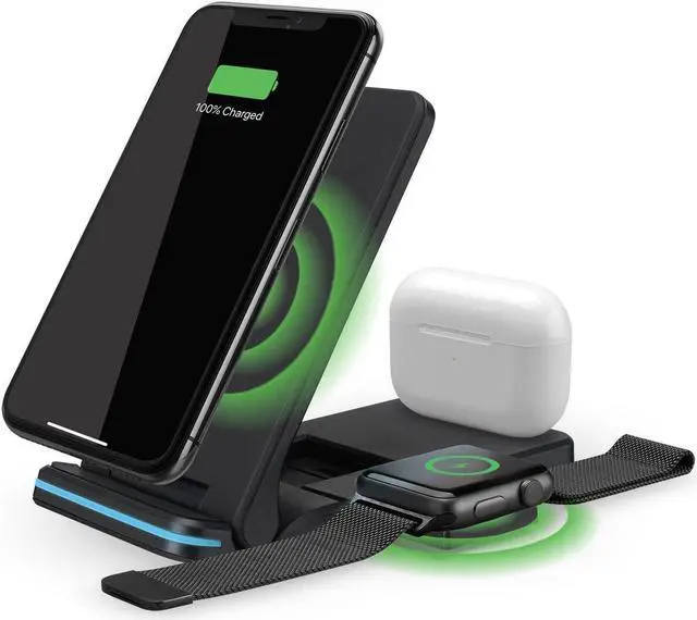 Alt view image 5 of 6 - iLive 3-in-1 Wireless Charging Stand, IACQ491B, Black