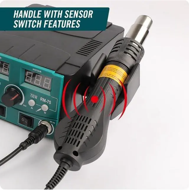 Alt view image 3 of 6 - Soldering Station, Rockman Tools 2 in 1 Soldering & Hot/Cooling Air Conversion, LCD, Auto Sleep Protection, 480 Celsius Fast Heating with 4 Extra High Quality Tips and 4 Types Air Nozzles