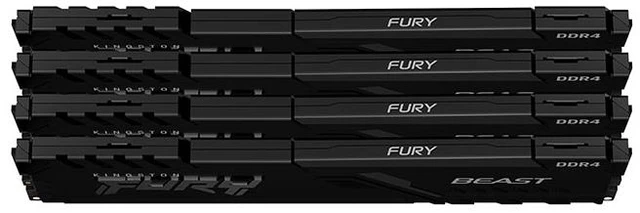 Alt view image 2 of 12 - Kingston FURY Beast 64GB (4 x 16GB) 288-pin DIMM DDR4 3000 MHz CL16 Black Memory (KF430C16BBK4/64)