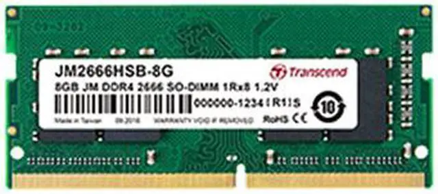 Main image of Transcend JetRam 8GB (1 x 16GB) 260-pin SO-DIMM DDR4 2666 MHz CL19 Memory (JM2666HSG-8G)