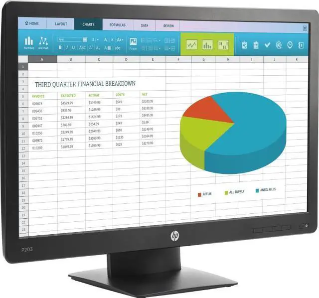 Alt view image 5 of 6 - HP ProDisplay P203 - LED monitor - 20" (20.0" viewable) - 1600 x 900 - VA - 250 cd/m² - 1000:1 - 5 ms - VGA, DisplayPort - black - promo