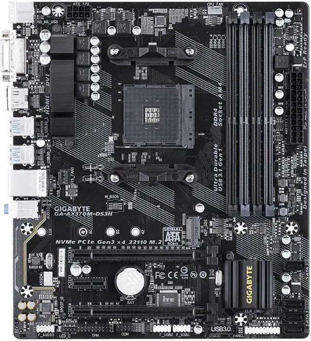 Alt view image 3 of 5 - Gigabyte AMD AX370M DS3H Socket AM4 DDR4 Micro ATX Motherboard (GA-AX370M-DS3H)
