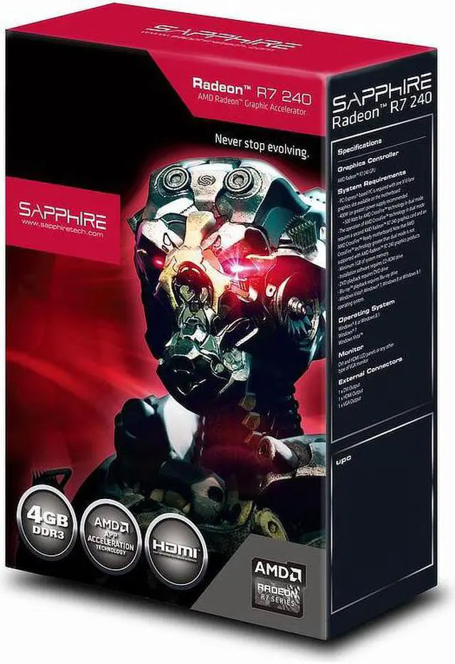 Alt view image 5 of 5 - Sapphire Radeon R7 240 4GB GDDR3 Graphics Card (11216-30-20G)