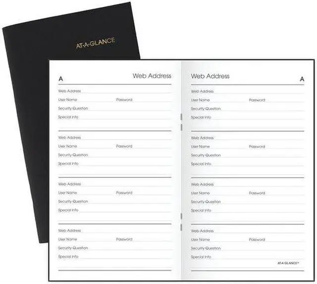 Alt view image 6 of 15 - AT-A-GLANCE Website Address Book Password Keeper 200 Entries Black 3 12 x 6 -