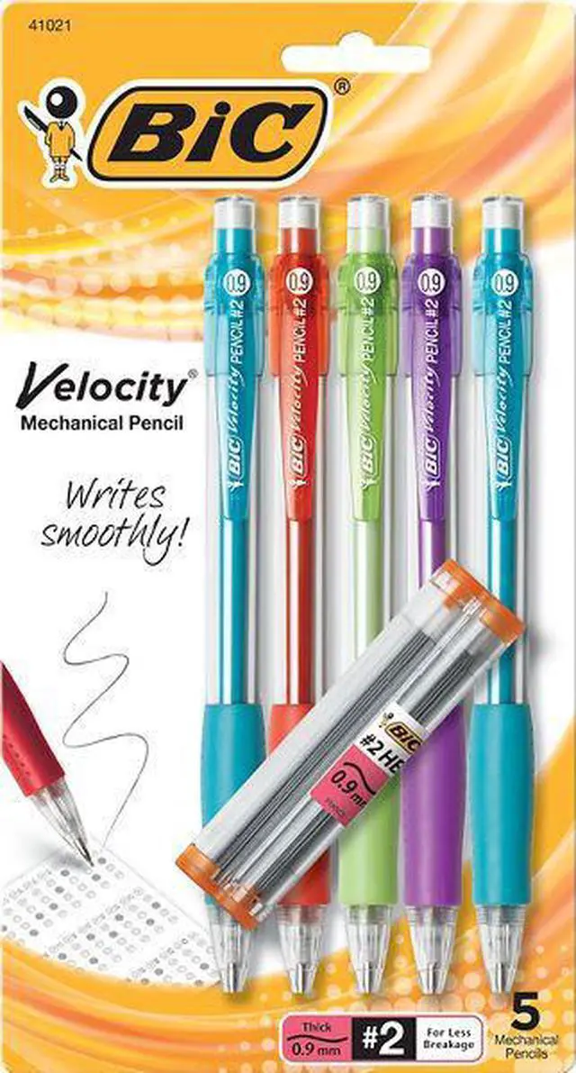 Alt view image 3 of 20 - Bic Mechanical Pencil Refillable Rubbergrip .9mm 5/PK Assorted MVP51