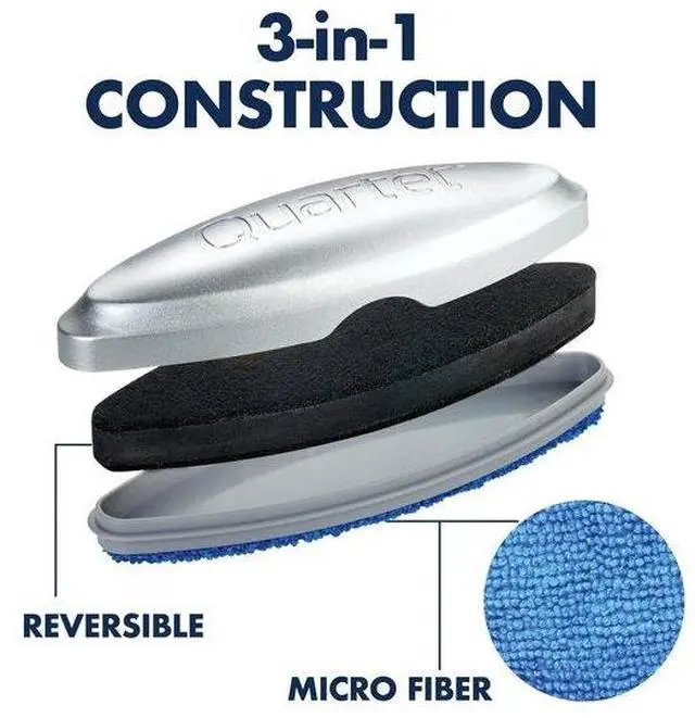 Alt view image 2 of 20 - Quartet SFEB3 Premium Magnetic 3-in-1 Glass Board Eraser, 6 1/2" x 2" x 1 3/8", Silver
