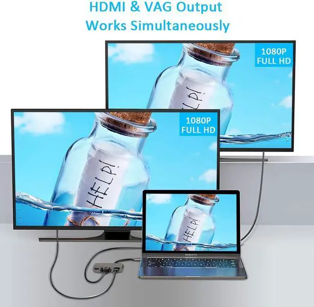 Alt view image 6 of 7 - USB C to VGA HDMI 4K Adapter, Type C to HDMI,VGA,USB C PD Charging, USB 3.0 Port, 3.5mm Audio Port Hub,Compatible with MacBook Pro 2018,iPad Pro 2018, Dell XPS 13/15,Surface Go,Samsung USB C Device