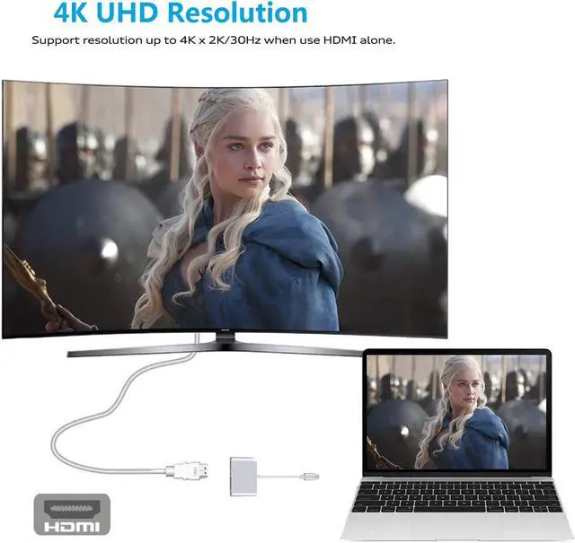 Alt view image 5 of 7 - USB C to HDMI VGA Adapter,Jansicotek USB C Hub with 4K HDMI, 1080P VGA, 2 Screens Same Display,Compatible with MacBook Pro/Air/ipad Pro 2018/Dell XPS/Nintendo Switch/Samsung More-Silver