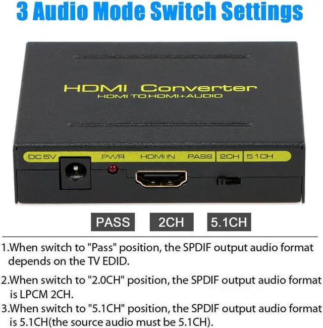Alt view image 3 of 7 - Jansicotek HDMI Audio Extractor Splitter HDMI in to HDMI Out + Optical Audio TOSLINK SPDIF+ Digital Analog RCA L/R Stereo Audio Splitter Converter Adapter Support 1080P@60Hz Full HD - White