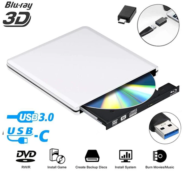 Main image of Jansicotek External DVD CD Blu-ray Drive USB 3.0/USB-C BD 3D Blu-ray Player Portable DVD/CD-ROM BD-ROM Burner. High-Speed Data Transfer, Compatible with PC Laptops Desktops, Silver