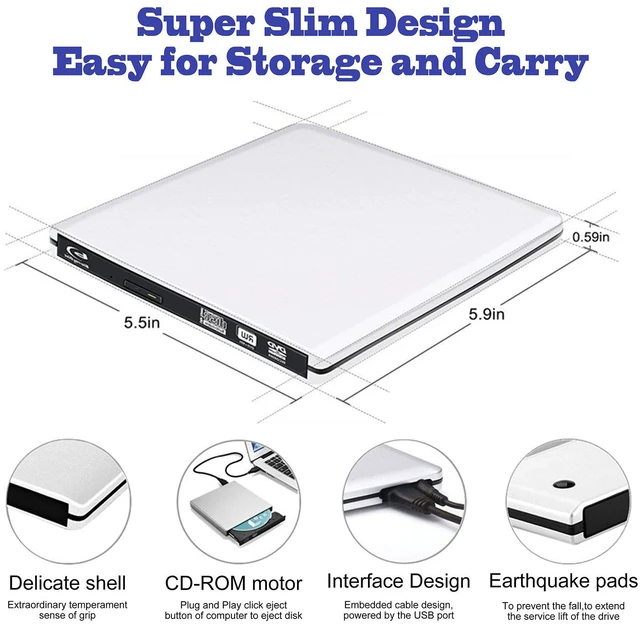 Alt view image 3 of 14 - Jansicotek External DVD CD Blu-ray Drive USB 3.0/USB-C BD 3D Blu-ray Player Portable DVD/CD-ROM BD-ROM Burner. High-Speed Data Transfer, Compatible with PC Laptops Desktops, Silver