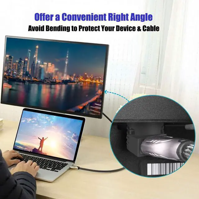 Alt view image 6 of 7 - Jansicotek 90 Degree + 270 Degree Combo Right Left Angle HDMI Adapter Low Profile L Shaped with 4K and HDR Support (4 Pack)