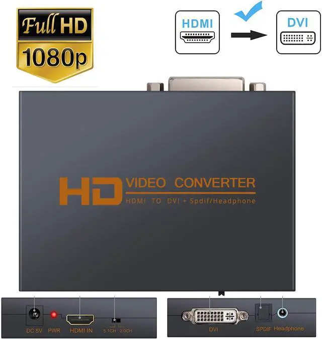 Main image of Jansicotek HDMI to DVI + Optical Toslink SPDIF + 3.5mm Stereo Audio Extractor Converter Support 2.0CH 5.1CH for PS3/4/Xbox/Roku/DVD Player/Laptop/Sky HD Box/HDTV/STB
