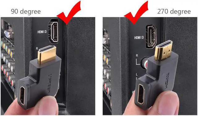 Alt view image 3 of 7 - Jansicotek Combo Pack Flat Right Angle HDMI Adapter (HDMI 270 and 90 Degree Adapter) with 4K and HDR Support