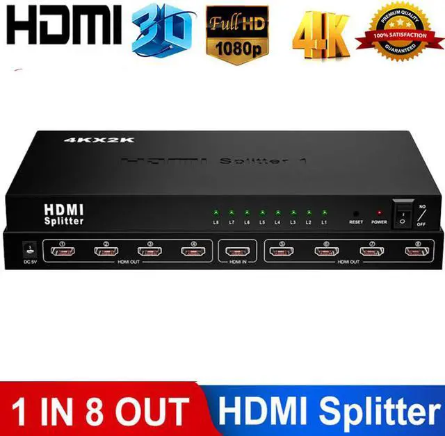 Main image of 1080P&3D 1x8 HDMI Splitter,Jansicotek  One in Eight Out Powered 8way HDMI Splitter Audio Video Distributor Amplifier with Charger, Support Full HD 4Kx2K & 3D