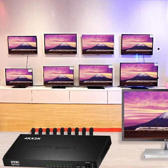 Alt view image 4 of 7 - HDMI Splitter 1 in 8 Out 1x8 / 8 Port HDMI Audio Video Out Eight Ouputs Distribution Repeater Amplifier Split Box Support HDCP 1.3 3D Full HD 4Kx2K Compatible DVD Blu-ray PS4