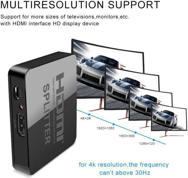 Alt view image 4 of 7 - HDMI Splitter,Jansicotek 4K HDMI Splitter, 1 in 2 Out HDMI Splitter HDCP Ultra HD 4k x 2K 3D 1080p 2160p with Power Cable (Black)