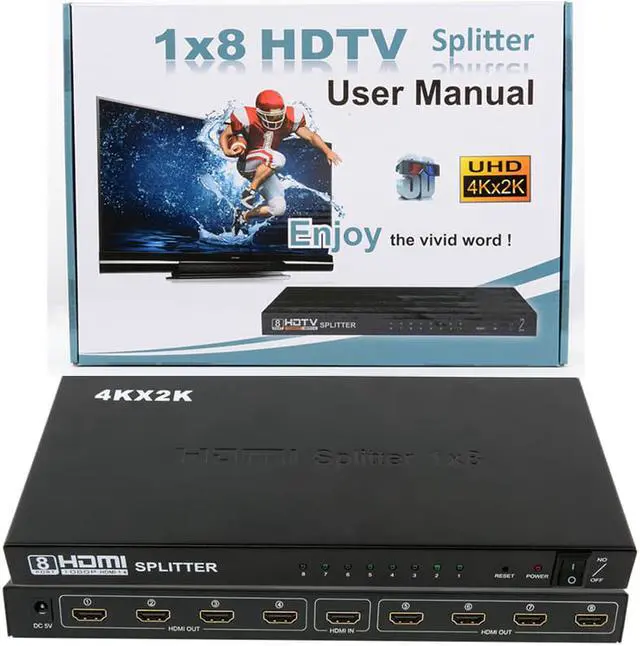 Alt view image 3 of 8 - 4K 1x8 8 Ports HDMI Powered Splitter With Power Supply Adapter For Full HD 3D & 4Kx2K Support