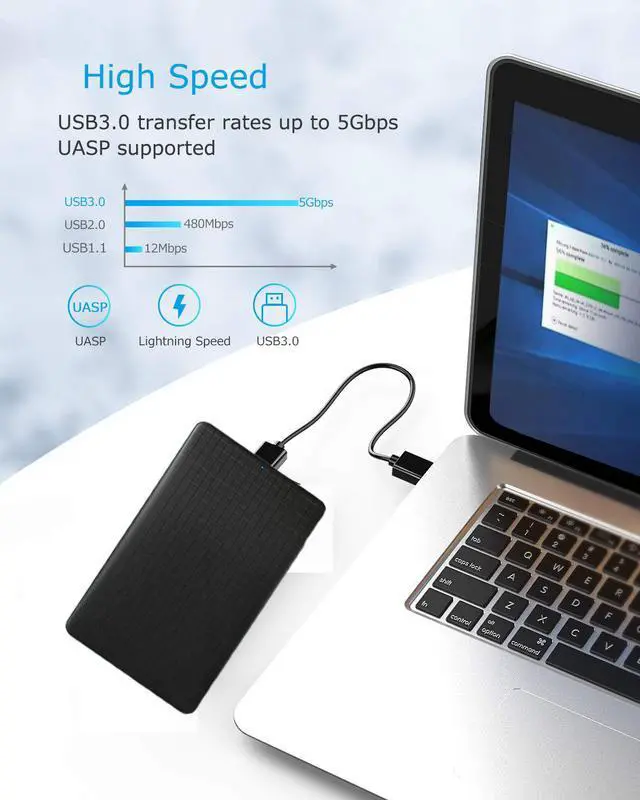 Alt view image 2 of 7 - Jansicotek Tool Free 2.5" Sata to USB 3.0 Hard Drive HDD Enclosure Case Black USB 3.0 Tool Free for for 7mm to 9.5mm SATA I, SATA II, and SATA III HDD and SSD, Windows/Mac/Linux, 2-Pack