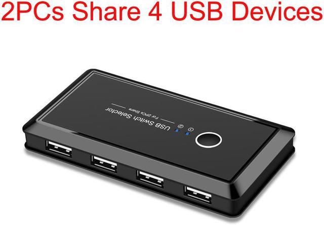 USB Switch 2 Computer Sharing 4 USB Devices, USB KVM Switcher Selector with  One Button Swapping, 4 Port USB2.0 Switch 