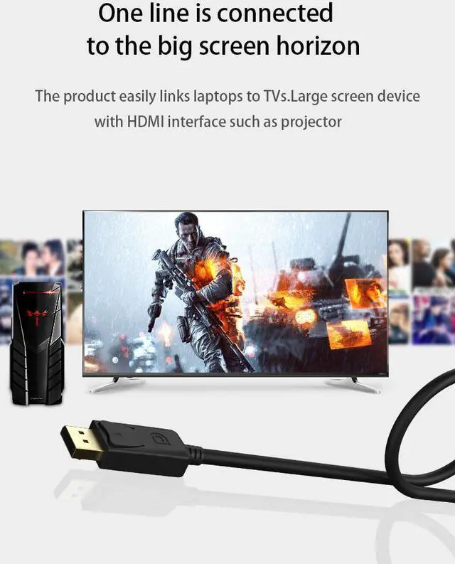 Alt view image 6 of 7 - DP to HDMI Cable 6FT, Jansicotek Gold Plated Displayport to HDMI Cable 1080p Full HD for PCs to HDTV, Monitor, Projector with HDMI Port