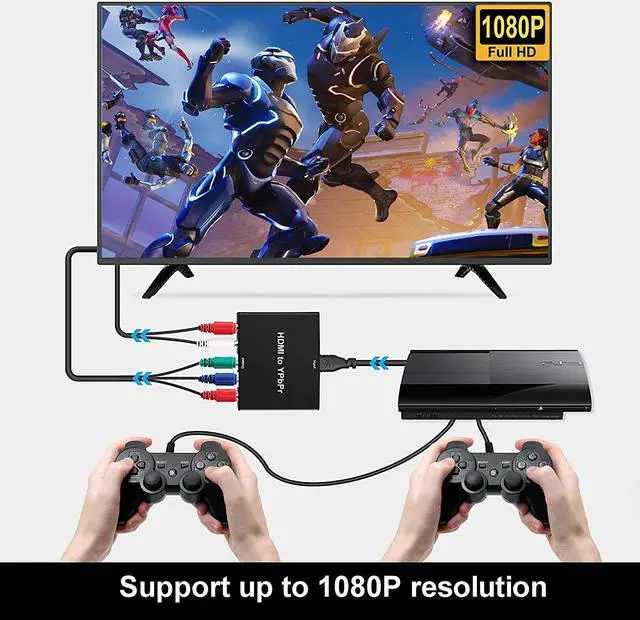 Alt view image 7 of 7 - HDMI to 1080P Component Video (YPbPr) RGB + R/L Converter Adapter with R/L Audio output  with Power Adapter Support PS3, PS4, Blu-ray Player, DVD, XBOX, Notebook , Black