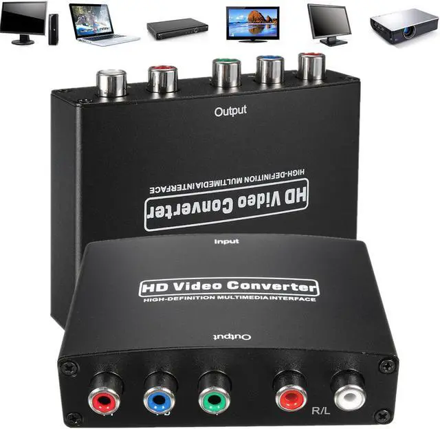 Main image of HDMI to Component Converter, HDMI(input) to YPbPr (output) 5RCA RGB + R/L Video Audio Adapter, Support Apple TV, PS3, Roku, Xbox, Fire Stick, DVD Players to HDTV and Projector (Black)