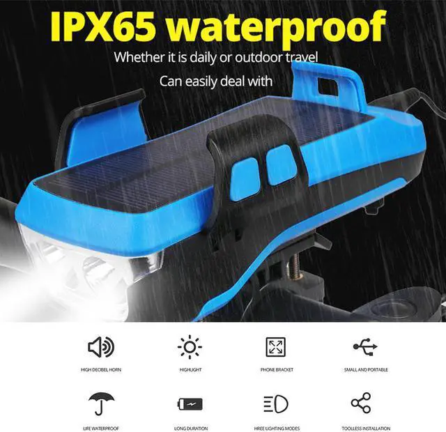 Alt view image 2 of 7 - Solar USB Rechargeable Bike Light Set with 4000mAh, 800 Lumens Waterproof Bicycle Headlight Flashlight with Free Taillight Easy to Mount for Men Women Kids Road Mountain Cycling