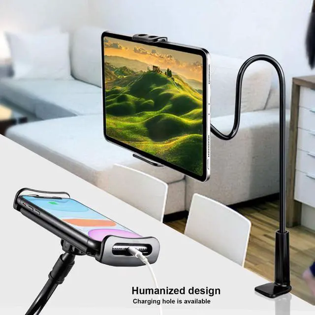Alt view image 7 of 7 - Gooseneck Tablet Stand Holder , Phone Mount Stand for iPad Pro 2020 Mini Air/iPhone/Samsung Galaxy Tabs/Amazon Kindle Fire HD and More 4.5-10.6" Devices, Overall Length 30in - Black