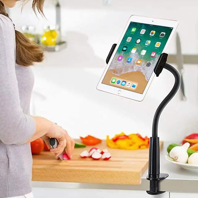 Alt view image 6 of 7 - Gooseneck Tablet Stand Holder , Phone Mount Stand for iPad Pro 2020 Mini Air/iPhone/Samsung Galaxy Tabs/Amazon Kindle Fire HD and More 4.5-10.6" Devices, Overall Length 30in - Black