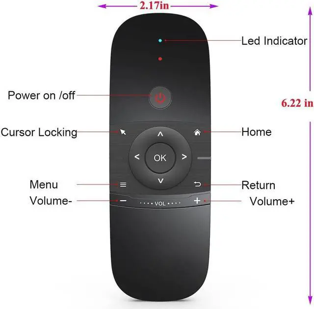 Alt view image 2 of 7 - WeChip W1 2.4GHz Mini Wireless Air Fly Mouse, IR Learning Air Remote Mouse for Android TV Box IPTV PC Pad with Rechargeable Li-ion Battery (Black)