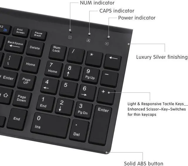 Alt view image 3 of 7 - Wireless Keyboard and Mouse Combo, 2.4GHz Ultra Thin Full Size Wireless Keyboard Mouse Combo Set with Number Pad for Computer, Laptop, PC, Desktop, Notebook, Windows 7, 8, 10-(Black)