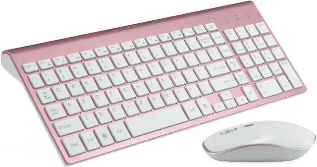 Alt view image 6 of 7 - Wireless Keyboard and Mouse Combo, 2.4GHz Ultra Thin Full Size Wireless Keyboard Mouse Combo Set with Number Pad for Computer, Laptop, PC, Desktop, Notebook, Windows 7, 8, 10-(Pink)
