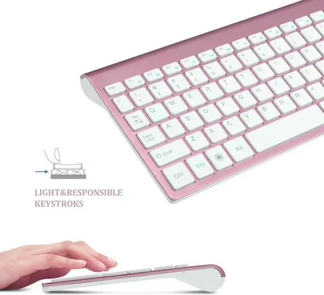 Alt view image 2 of 7 - Wireless Keyboard and Mouse Combo, 2.4GHz Ultra Thin Full Size Wireless Keyboard Mouse Combo Set with Number Pad for Computer, Laptop, PC, Desktop, Notebook, Windows 7, 8, 10-(Pink)