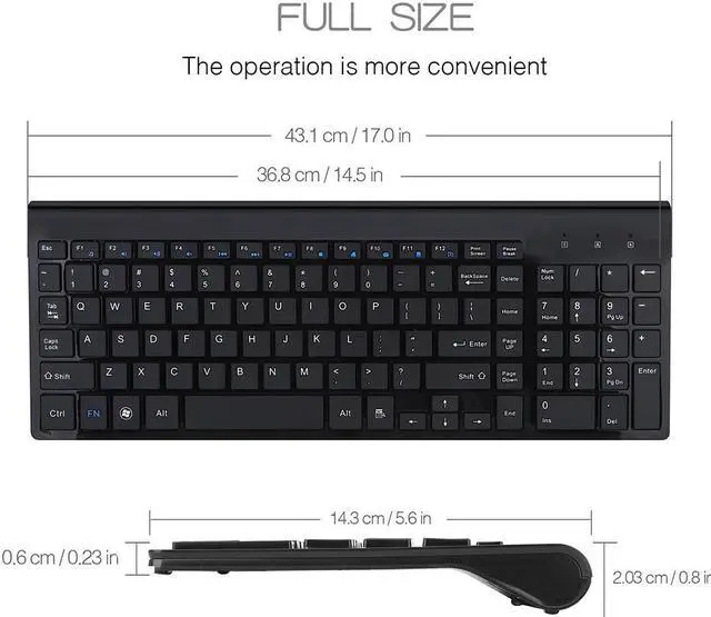 Alt view image 2 of 7 - Wireless Keyboard and Mouse Combo, 2.4GHz Ultra Thin Full Size Wireless Keyboard Mouse Combo Set with Number Pad for Computer, Laptop, PC, Desktop, Notebook, Windows 7, 8, 10-(Black)